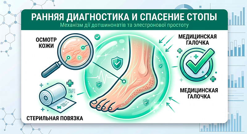 Ранняя диагностика диабетической стопы и лечение язв на дому.