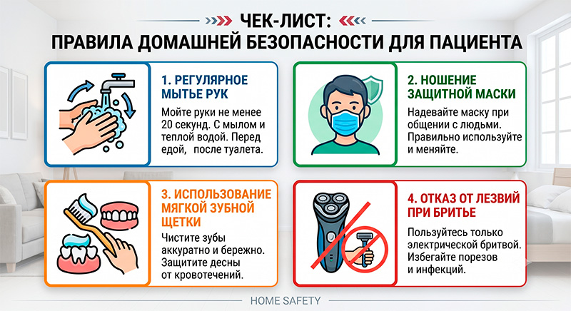 Иллюстрированный чек-лист правил гигиены и безопасности для онкобольных в домашних условиях