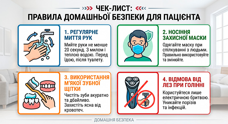 Ілюстрований перелік правил гігієни та безпеки для онкохворих у домашніх умовах